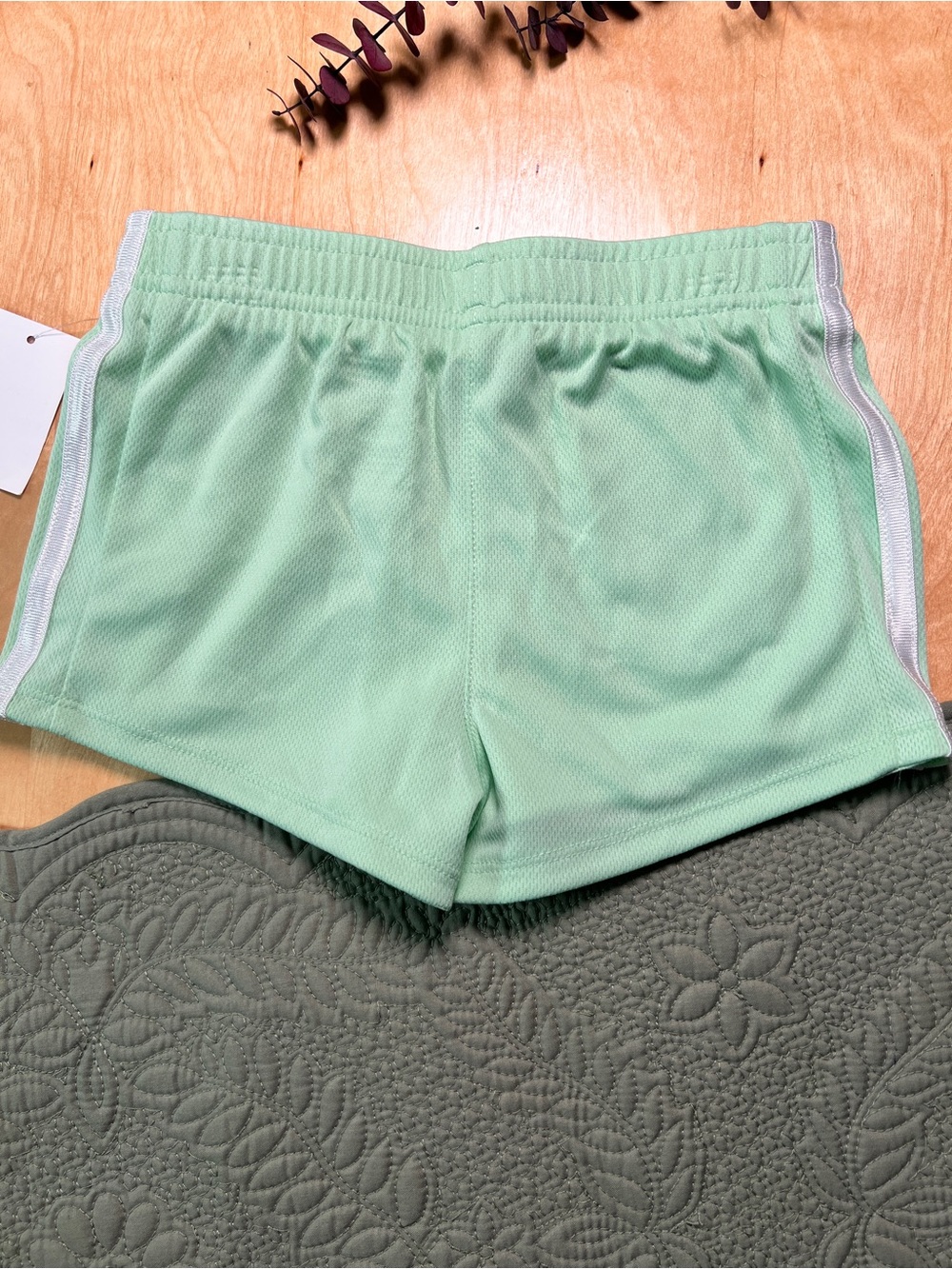 Adidas kids Mint Athletic Running Shorts with White Stripes - Picture 2 of 4